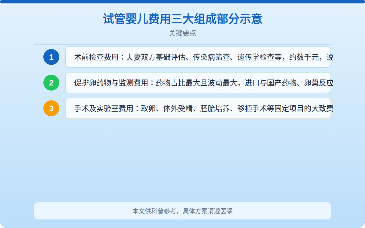 试管婴儿费用三大组成部分示意