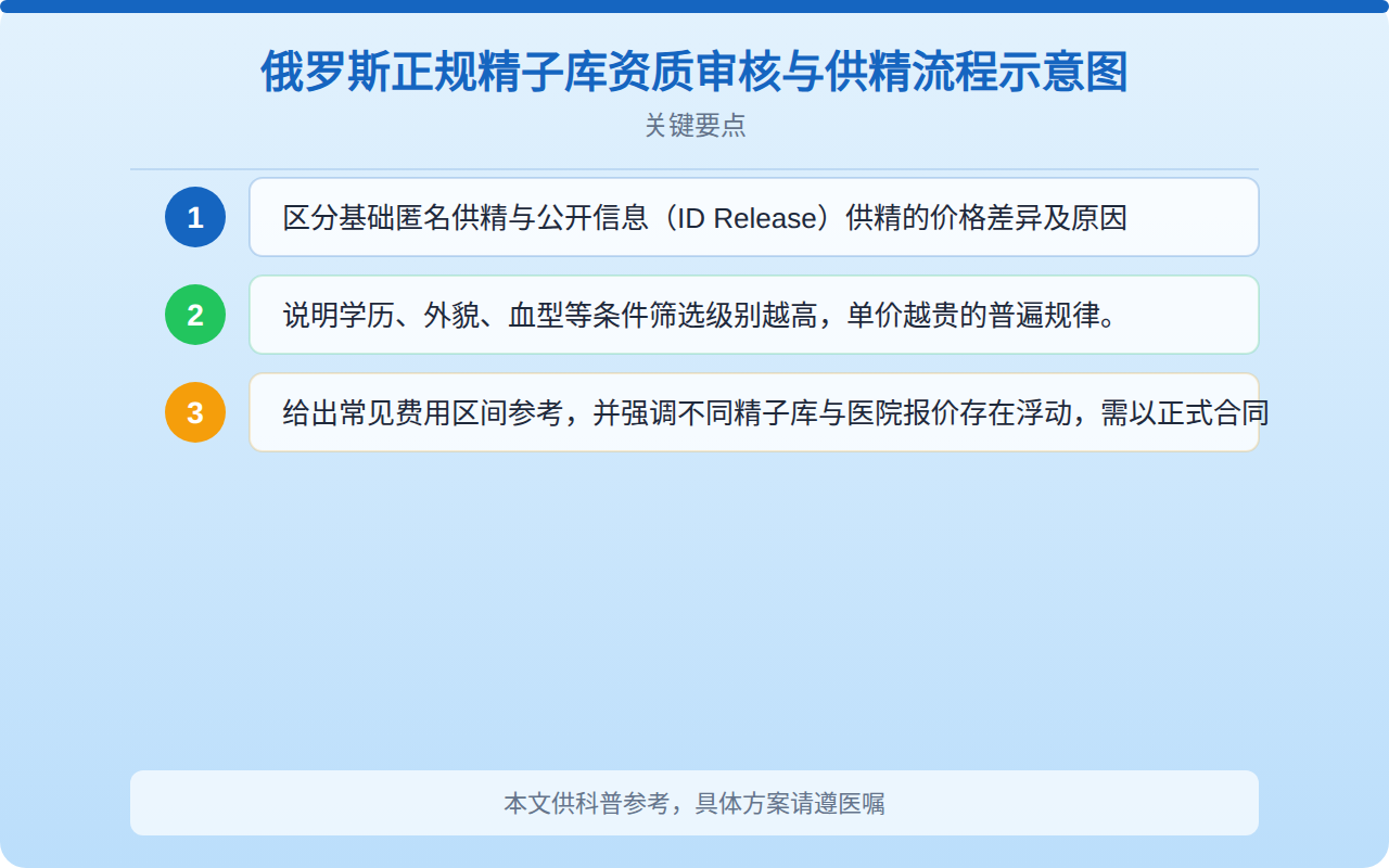俄罗斯正规精子库资质审核与供精流程示意图