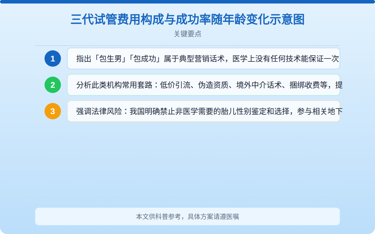 三代试管费用构成与成功率随年龄变化示意图