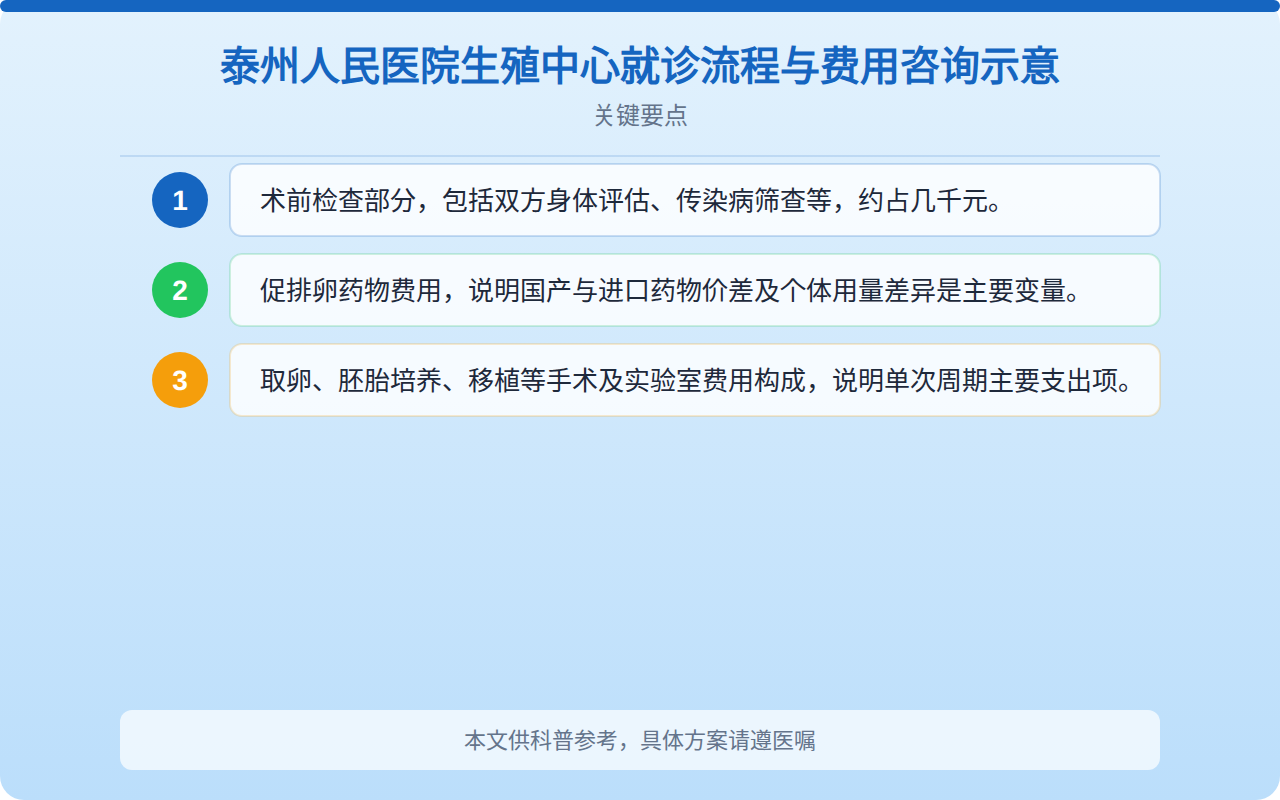 泰州人民医院生殖中心就诊流程与费用咨询示意