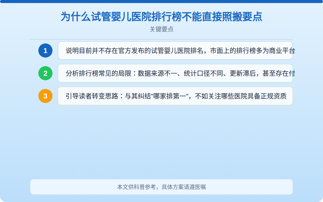 为什么试管婴儿医院排行榜不能直接照搬要点