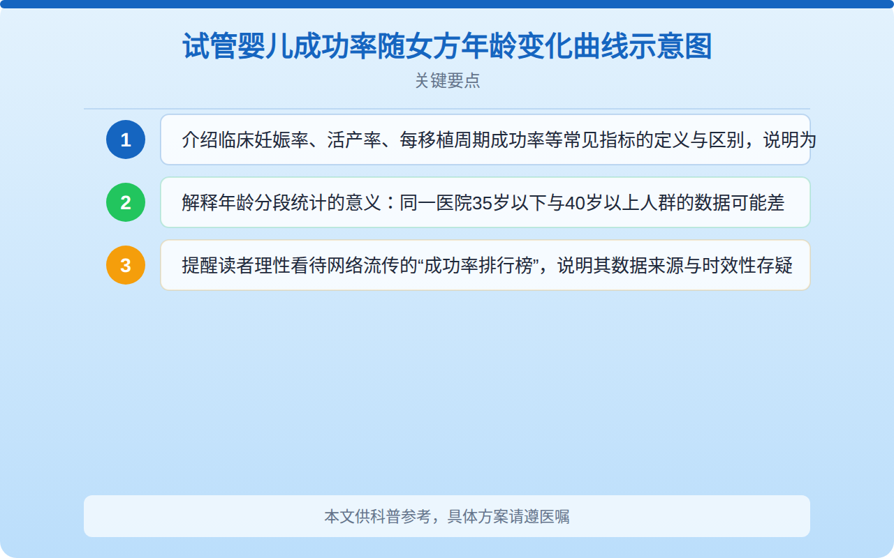 试管婴儿成功率随女方年龄变化曲线示意图