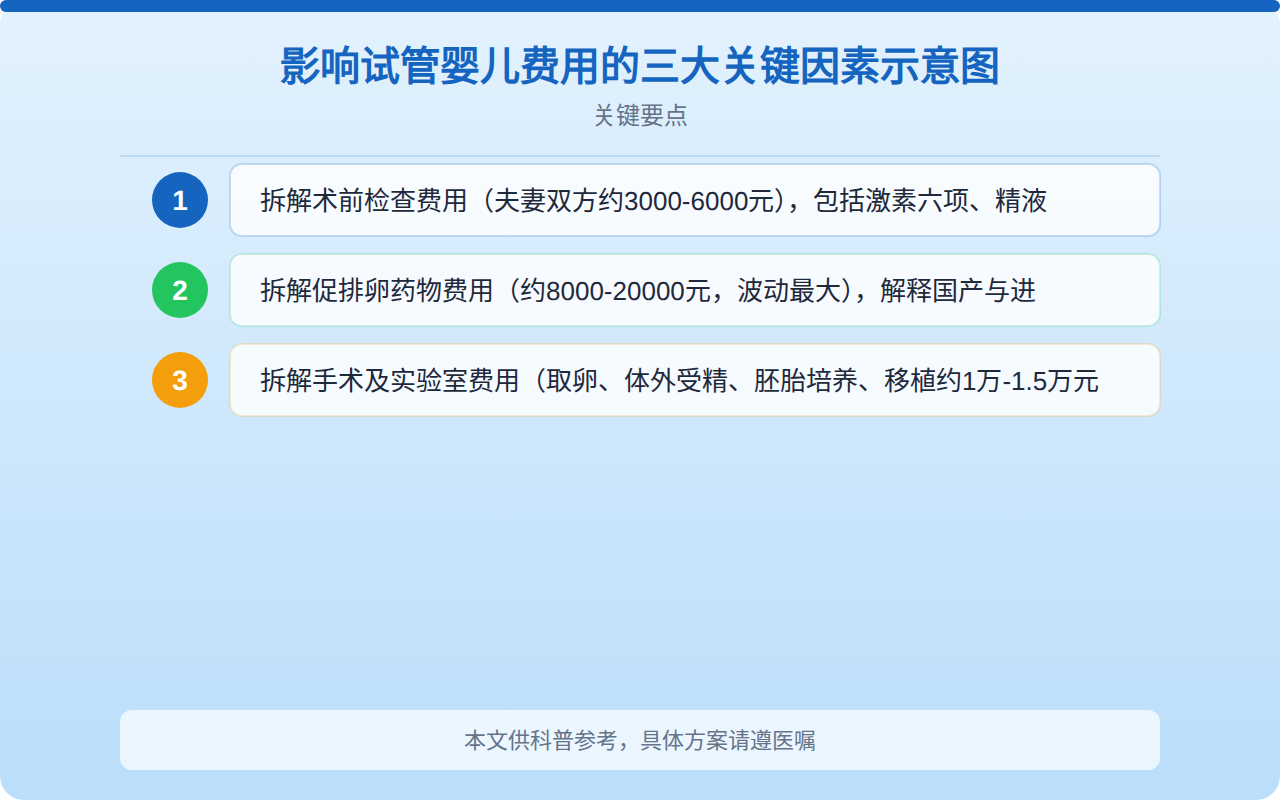 影响试管婴儿费用的三大关键因素示意图