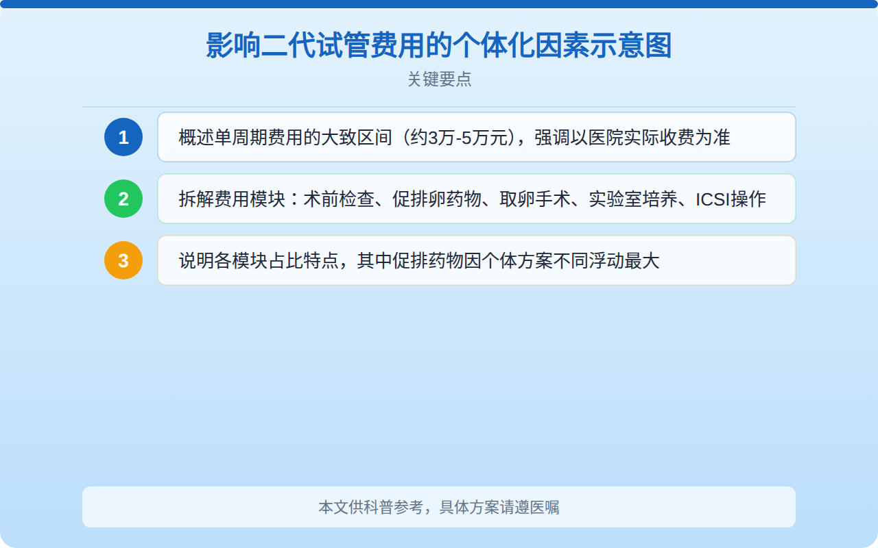 影响二代试管费用的个体化因素示意图