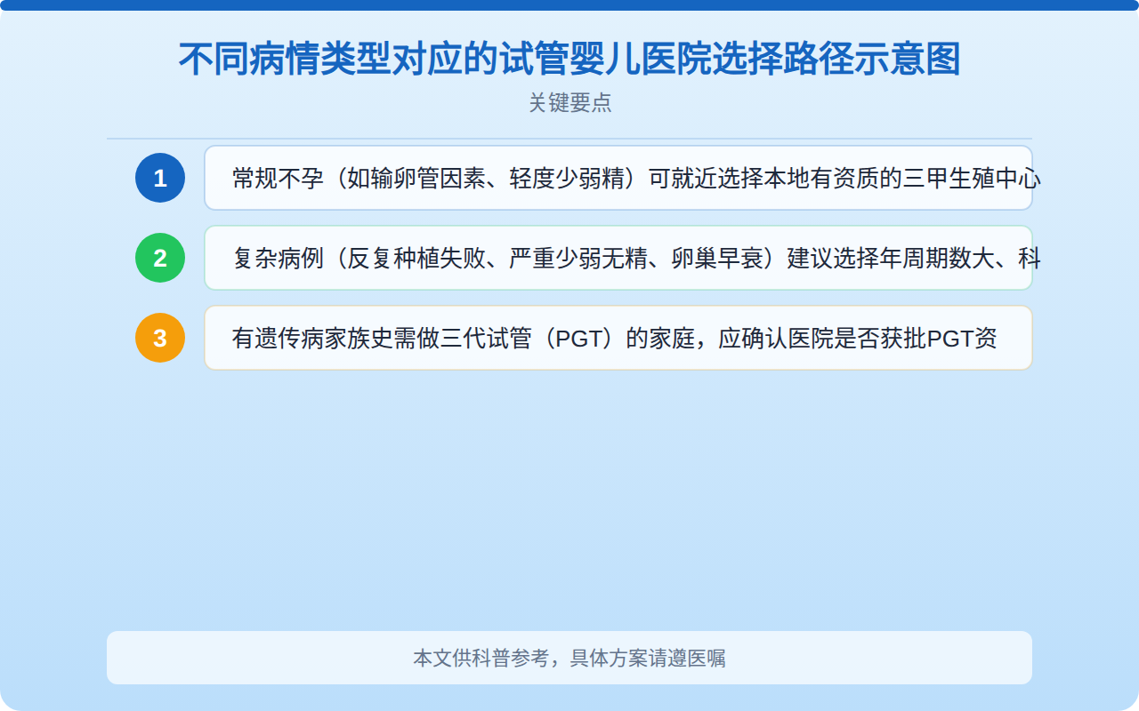 不同病情类型对应的试管婴儿医院选择路径示意图